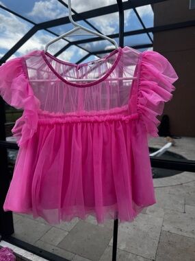 Bright Pink Ruffled Sheer Women's Top